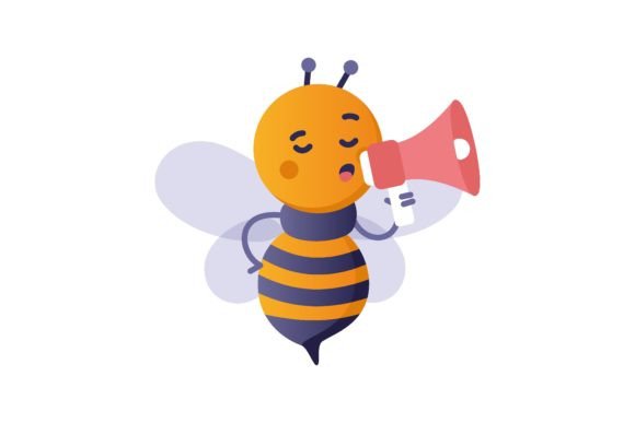 Bee with Megaphone in Hand Gathers Everyone to School: A Symbol of Education and Learning