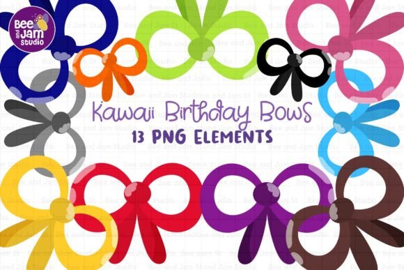 Kawaii Birthday Bows Clipart, Kids, PNG