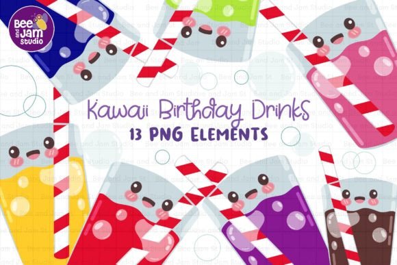 Kawaii Birthday Drinks Clipart, PNG
