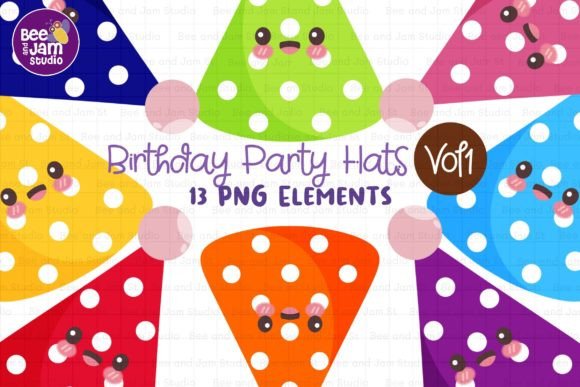Kawaii Birthday Party Hats KDP Clipart-1