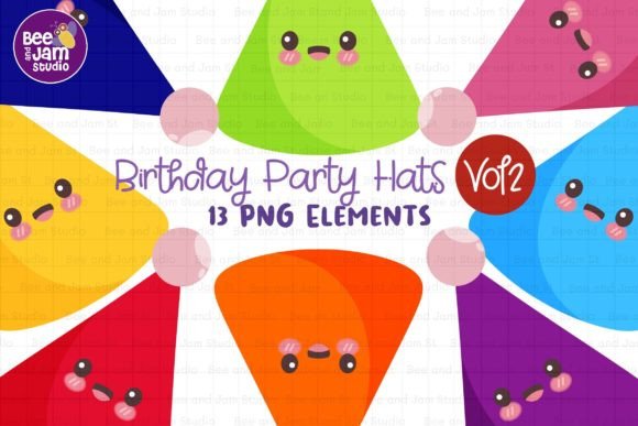 Kawaii Birthday Party Hats KDP Clipart-2