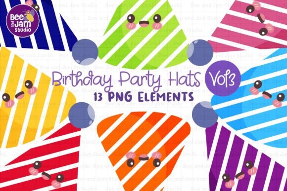 Kawaii Birthday Party Hats KDP Clipart-3