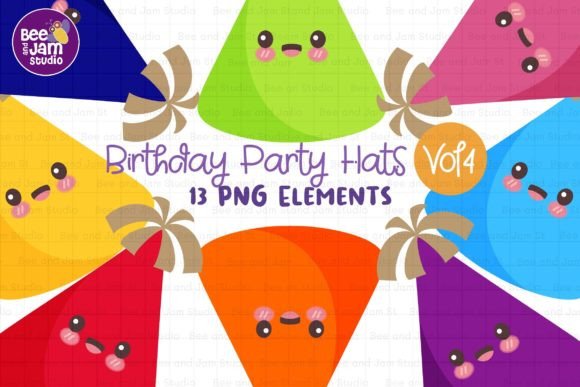 Kawaii Birthday Party Hats KDP Clipart-4