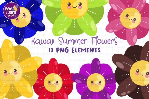 Kawaii Summer Flowers PNG Clipart