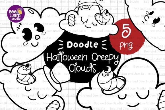 KDP Coloring Halloween Creepy Clouds PNG for Creative Projects