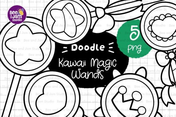 KDP Coloring Kawaii Magic Wands Line Art