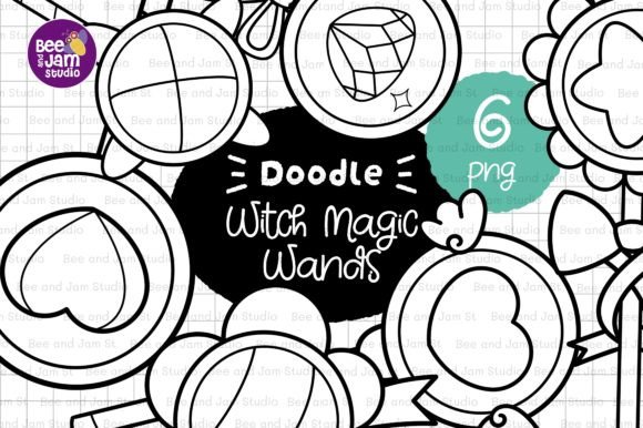 KDP Coloring Witch Magic Wands Line Art