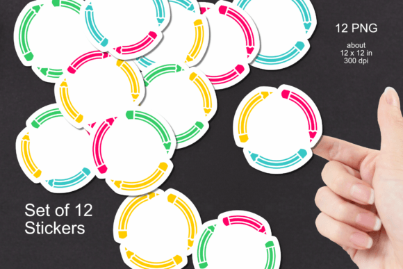 Pencil Circle Sticker Set of 12 PNG
