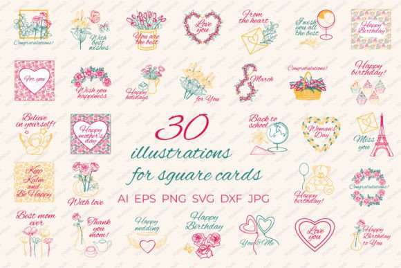 Square Cards Design 30 Vector Pictures for Every Holiday and Occasion